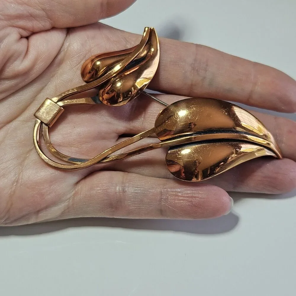 Vintage Midcentury Copper Modernist Renoir Leaf Brooch Pin